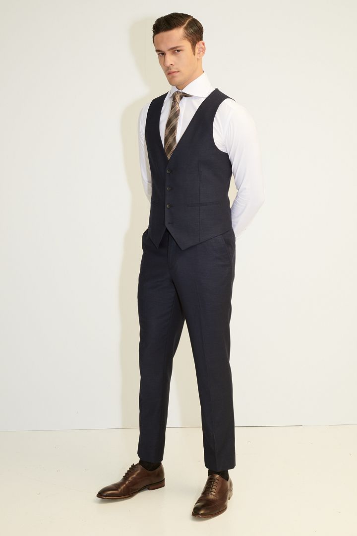 SST&C Navy Textured Slim Fit Suit Trousers | 0212103008  (Outlet)_4