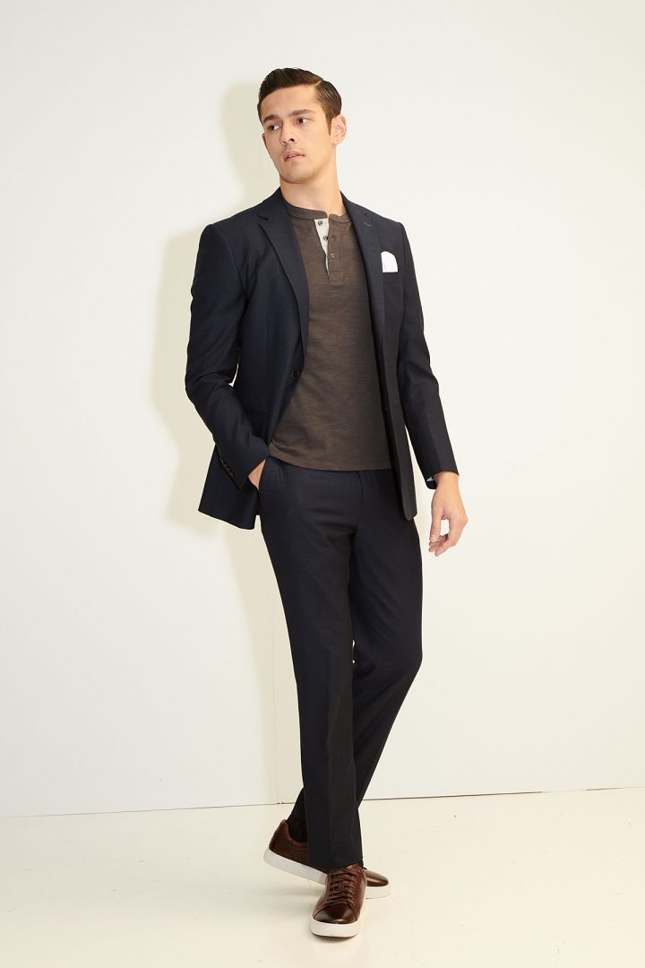 SST&C Navy Textured Slim Fit Suit Trousers | 0212103008  (Outlet)_5