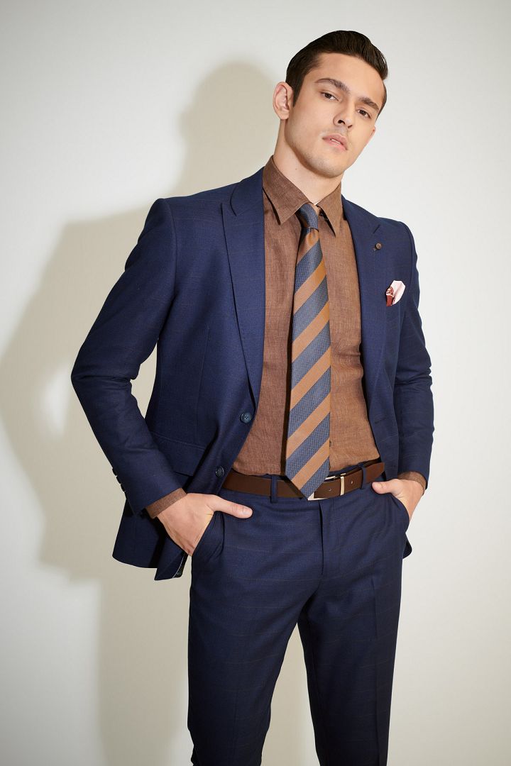 SST&C Navy Blue Windowpane Slim Fit Suit Jacket | 0112103009  (Outlet)_0