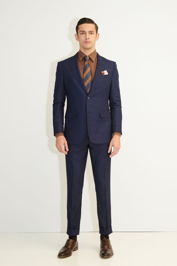 SST&C Navy Blue Windowpane Slim Fit Suit Jacket | 0112103009  (Outlet)_1