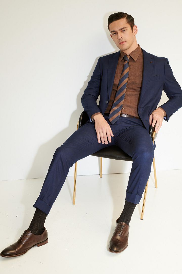 SST&C Navy Blue Windowpane Slim Fit Suit Jacket | 0112103009  (Outlet)_2