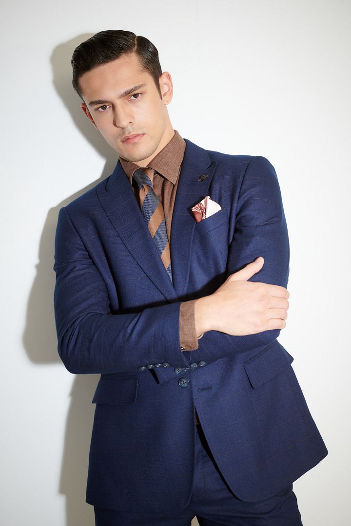 SST&C Navy Blue Windowpane Slim Fit Suit Jacket | 0112103009  (Outlet)_3
