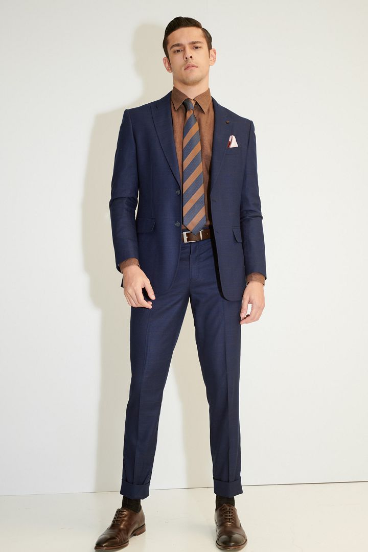 SST&C Navy Blue Windowpane Slim Fit Suit Jacket | 0112103009  (Outlet)_7