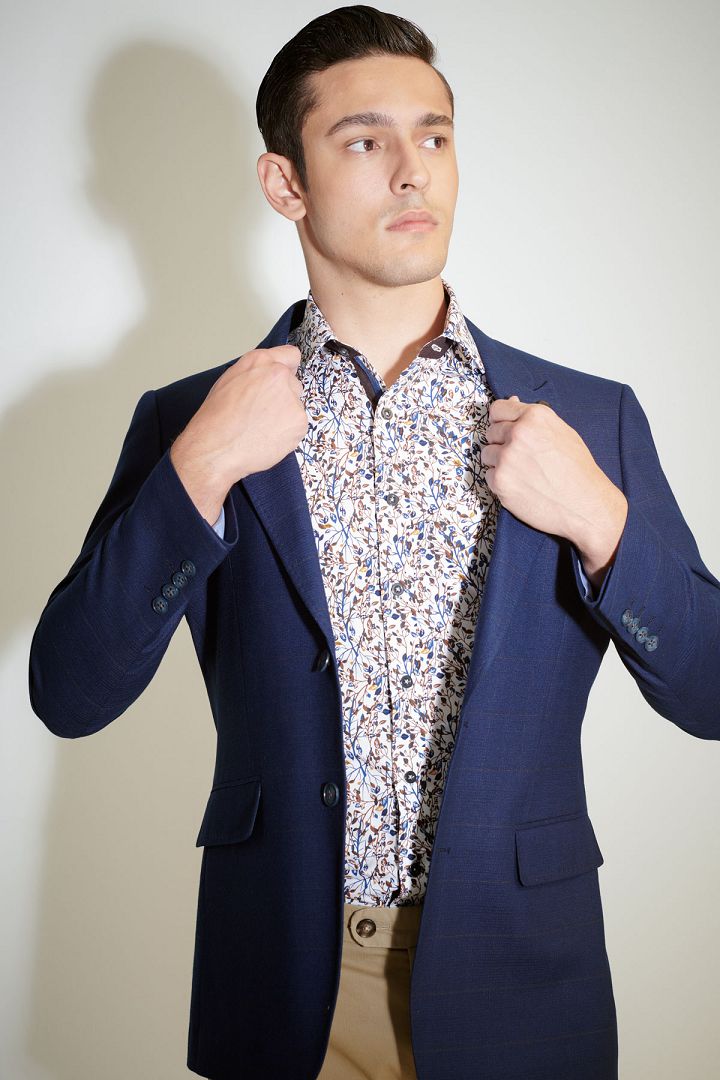 SST&C Navy Blue Windowpane Slim Fit Suit Jacket | 0112103009  (Outlet)_8