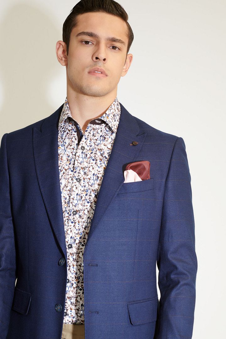 SST&C Navy Blue Windowpane Slim Fit Suit Jacket | 0112103009  (Outlet)_9