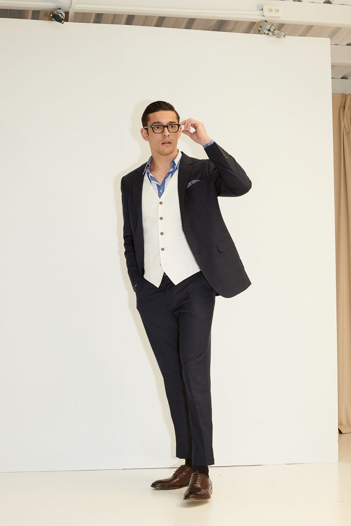 SST&C Navy Blue Pane Textured Classic Suit Jacket | 0112103010  (Outlet)_1