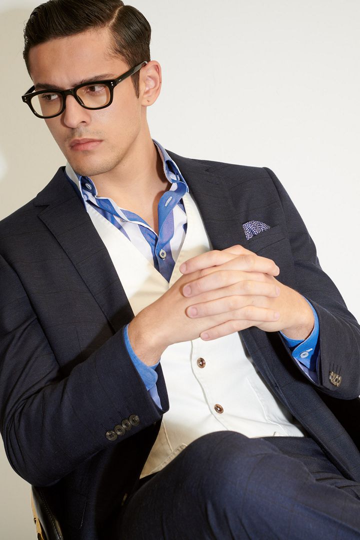 SST&C Navy Blue Pane Textured Classic Suit Jacket | 0112103010  (Outlet)_2