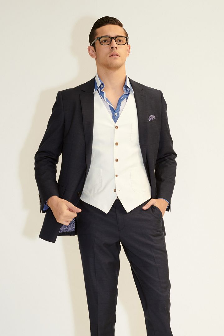 SST&C Navy Blue Pane Textured Classic Suit Jacket | 0112103010  (Outlet)_3