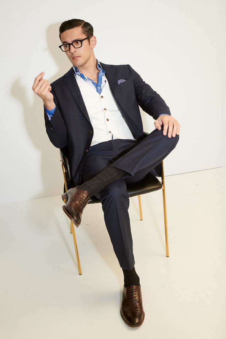 SST&C Navy Blue Pane Textured Classic Suit Jacket | 0112103010  (Outlet)_4