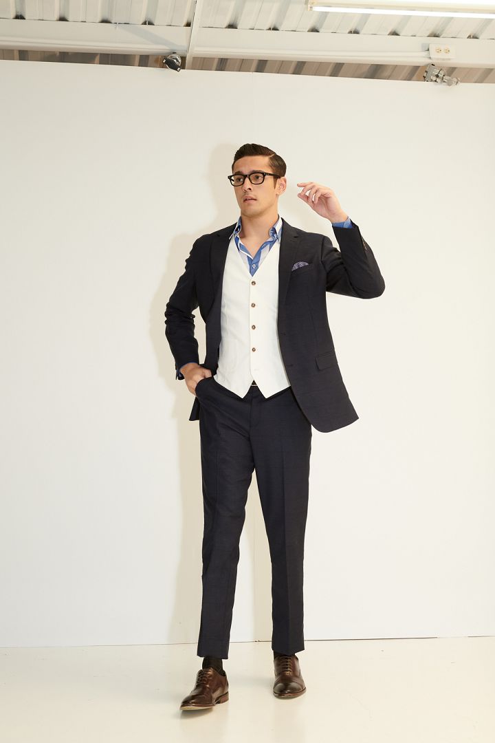 SST&C Navy Blue Pane Textured Classic Suit Jacket | 0112103010  (Outlet)_6