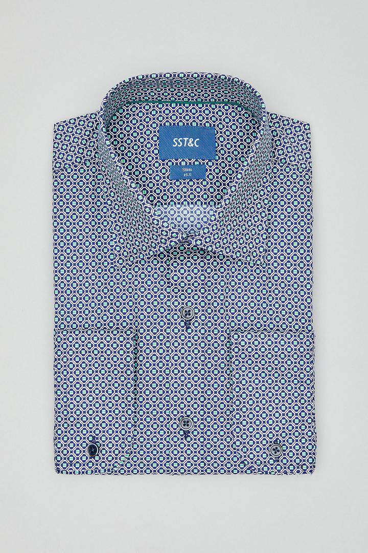 SST&C Blue and Green Geometric Shirt | 0312103018  (Outlet)_5