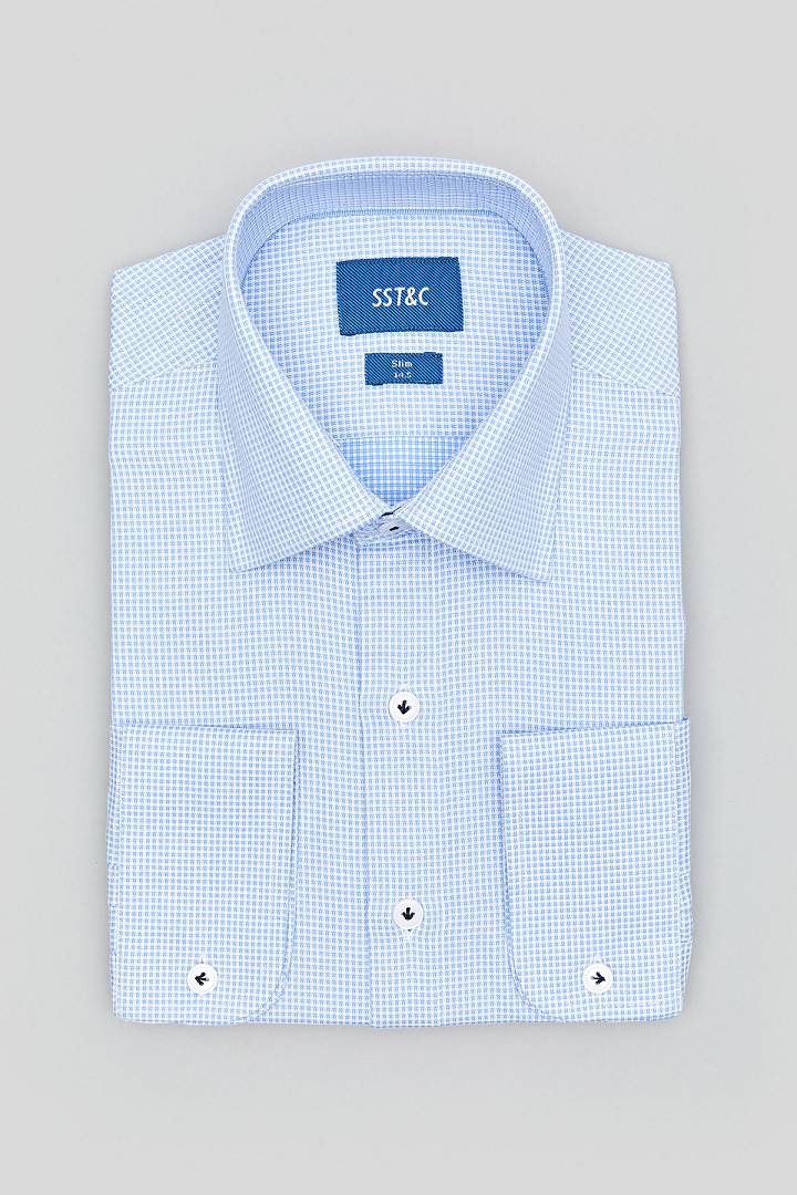SST&C Blue Textured Shirt | 0312103009  (Outlet)_4