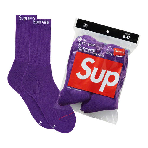 SUPREME x HANES CREW SOCKS 經典文字 中筒襪 / 小腿襪 (紫色一入)_0