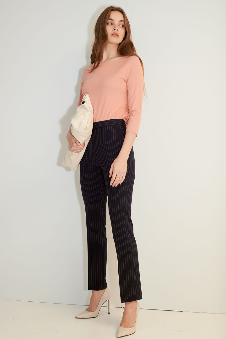 SST&C Women'S Dark Blue Striped Pattern Straight Suit Trousers | 7262103001  (Outlet)_3