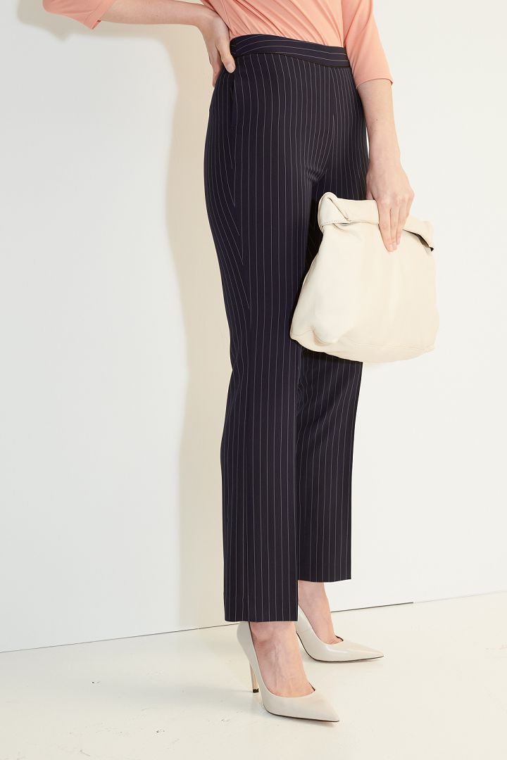SST&C Women'S Dark Blue Striped Pattern Straight Suit Trousers | 7262103001  (Outlet)_4