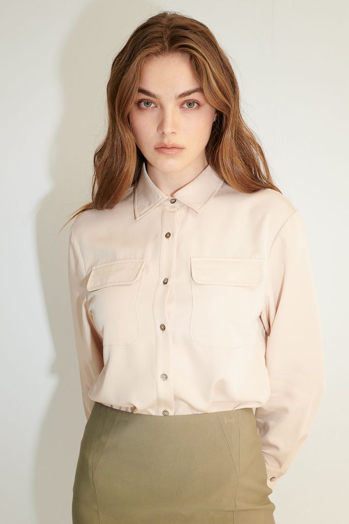 SST&C Women'S Apricot Pocket Off Shoulder Casual Shirt | 7662103004  (Outlet)_0