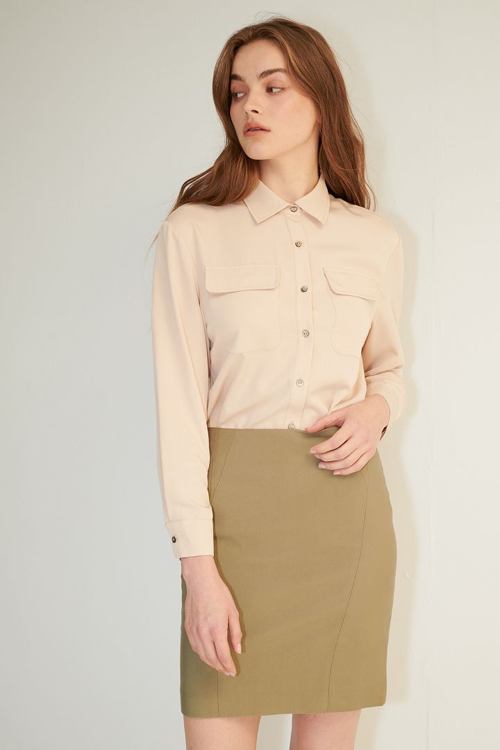 SST&C Women'S Apricot Pocket Off Shoulder Casual Shirt | 7662103004  (Outlet)_1