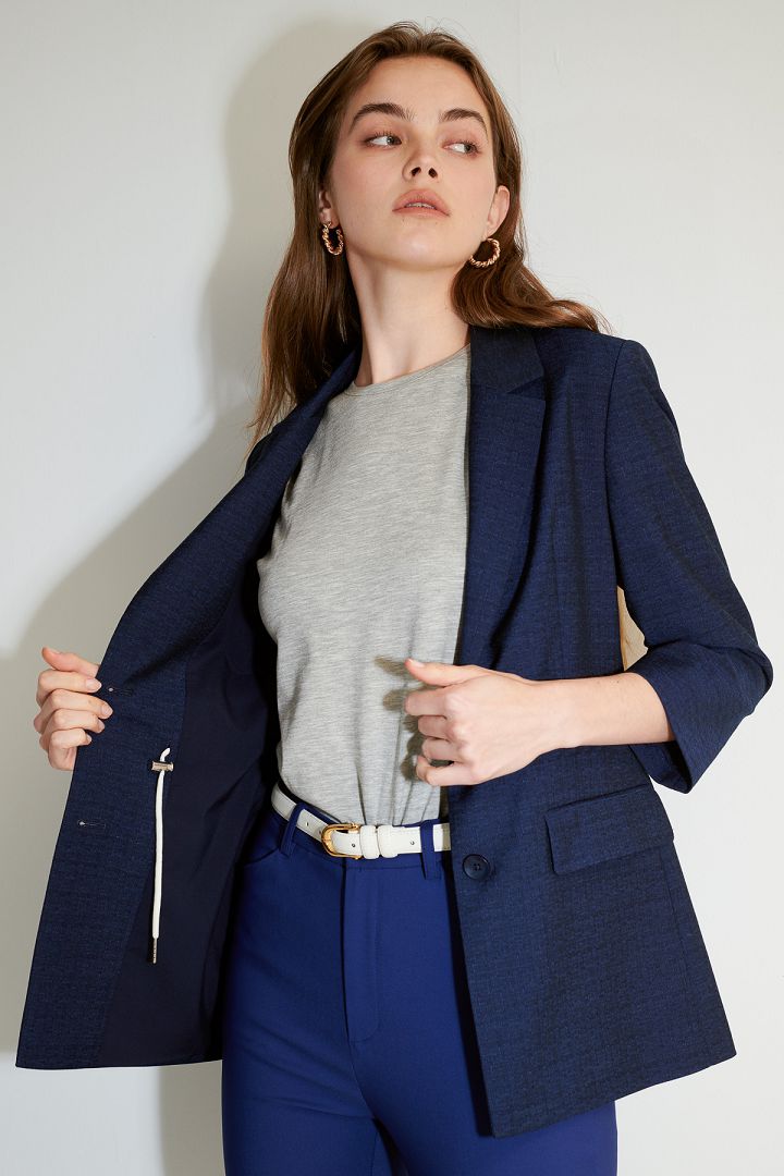 SST&C Women'S Dark Blue Three-Quarter Sleeve Drawstring Casual Suit | 8162103002  (Outlet)_1