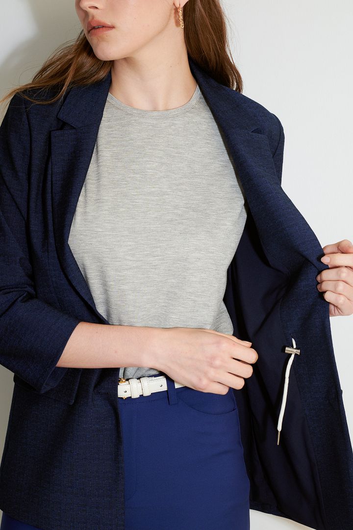SST&C Women'S Dark Blue Three-Quarter Sleeve Drawstring Casual Suit | 8162103002  (Outlet)_5