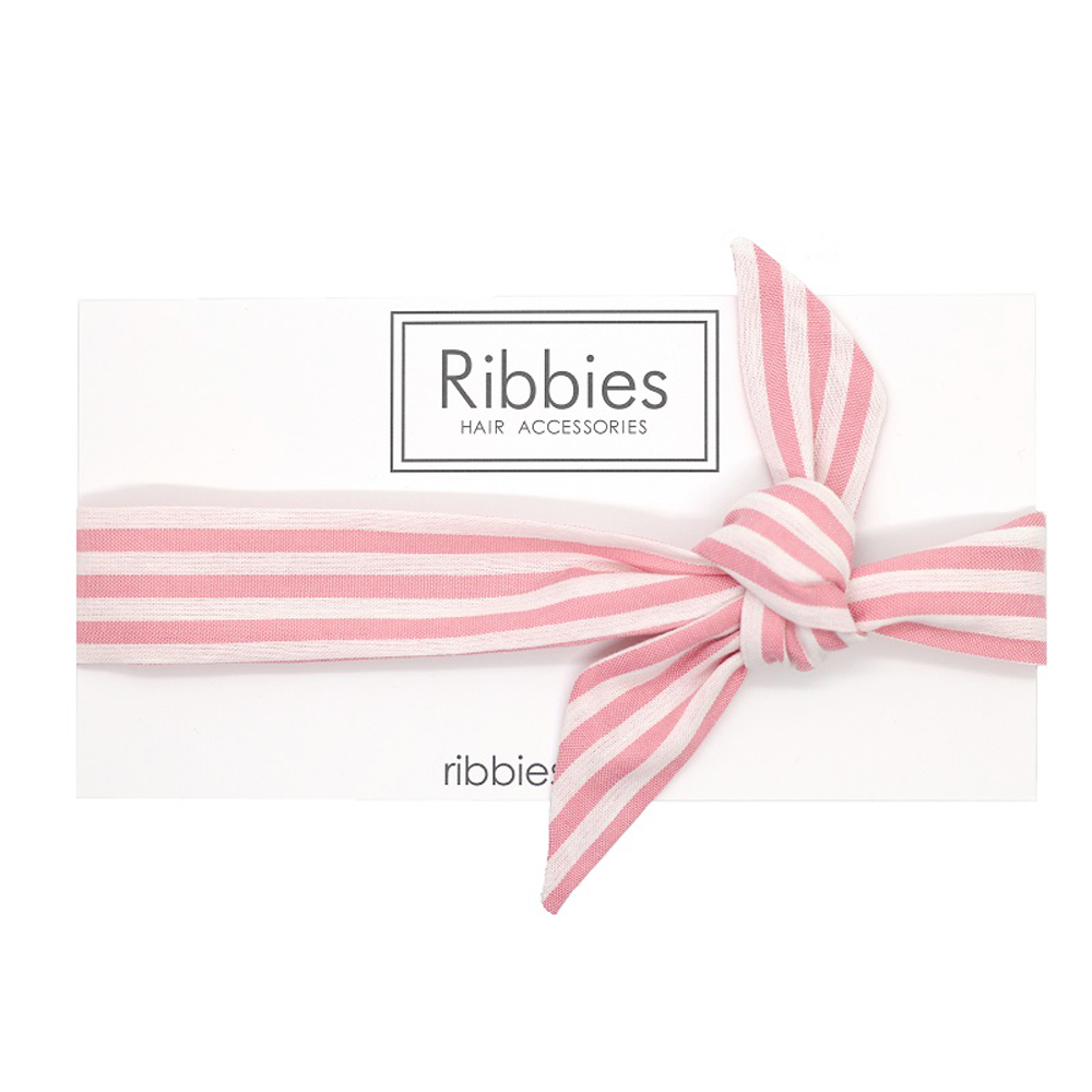 英國Ribbies 成人蝴蝶結髮帶-粉紅白條紋_0