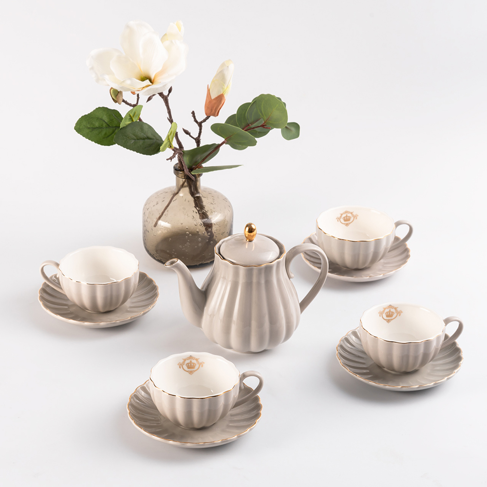 WAGA Peddle Ceramic Teapot Teacups Set | Gray_0