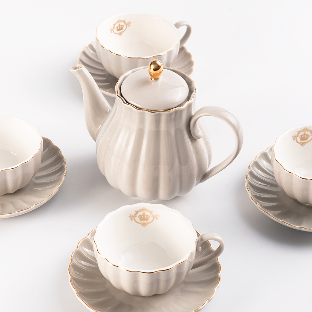 WAGA Peddle Ceramic Teapot Teacups Set | Gray_1
