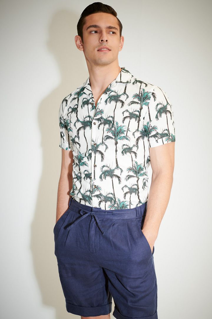 SST&C Pure Linen Navy Relaxed Fit Shorts | 1212104002  (Outlet)_1