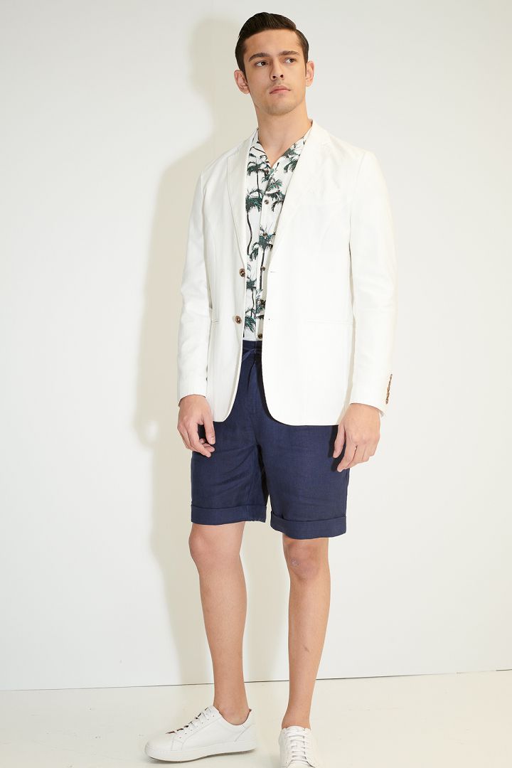 SST&C Pure Linen Navy Relaxed Fit Shorts | 1212104002  (Outlet)_3