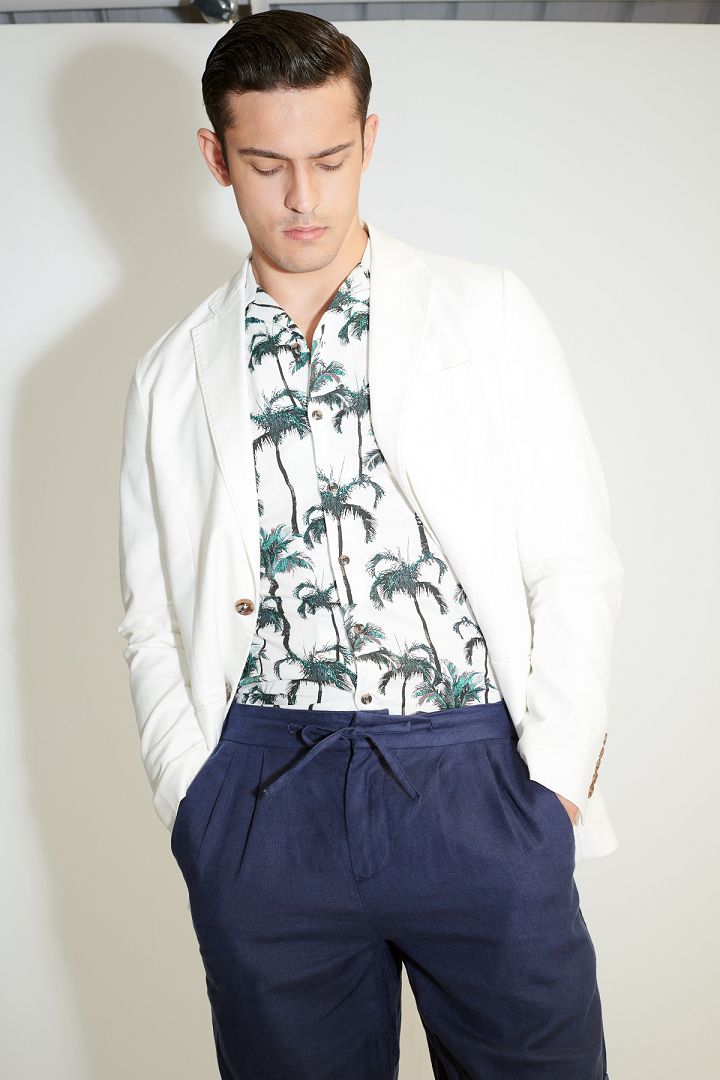 SST&C Pure Linen Navy Relaxed Fit Shorts | 1212104002  (Outlet)_4