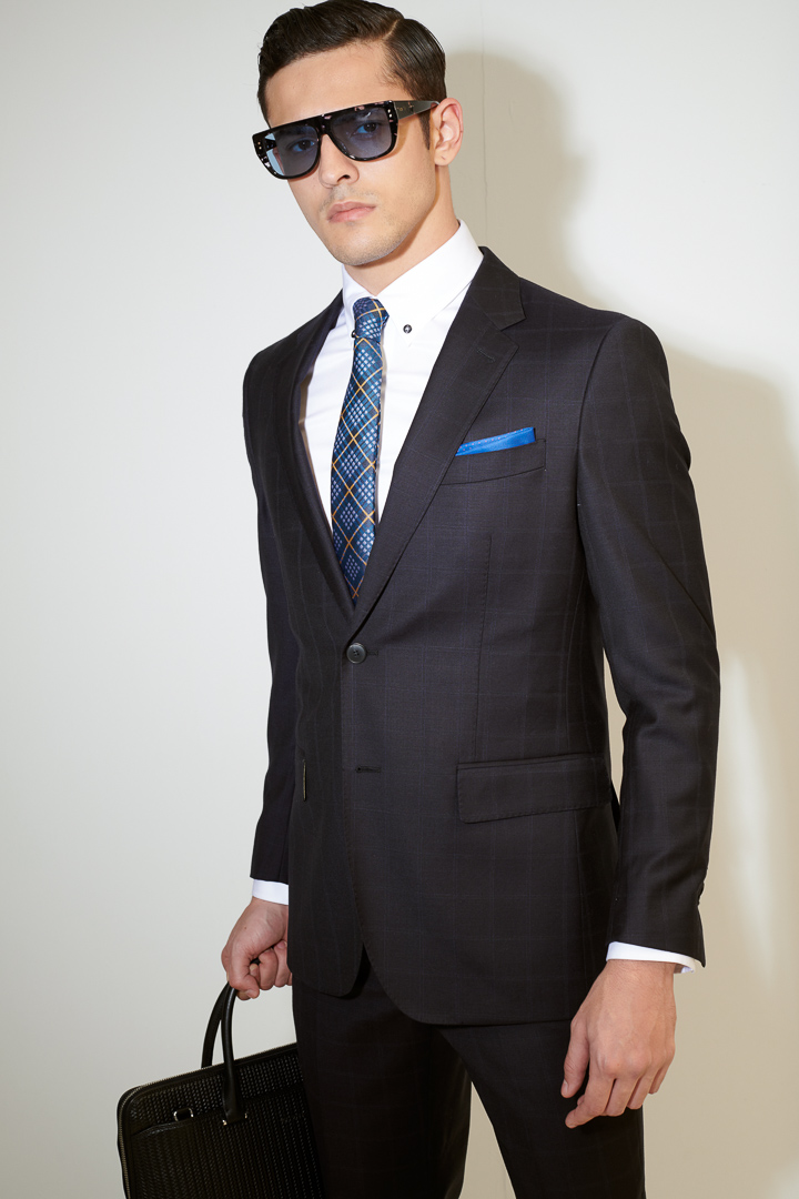 SST&C #Milan Series  Navy Check Pattern Slim Fit Suit Jacket | 0112104002  (Outlet)_2