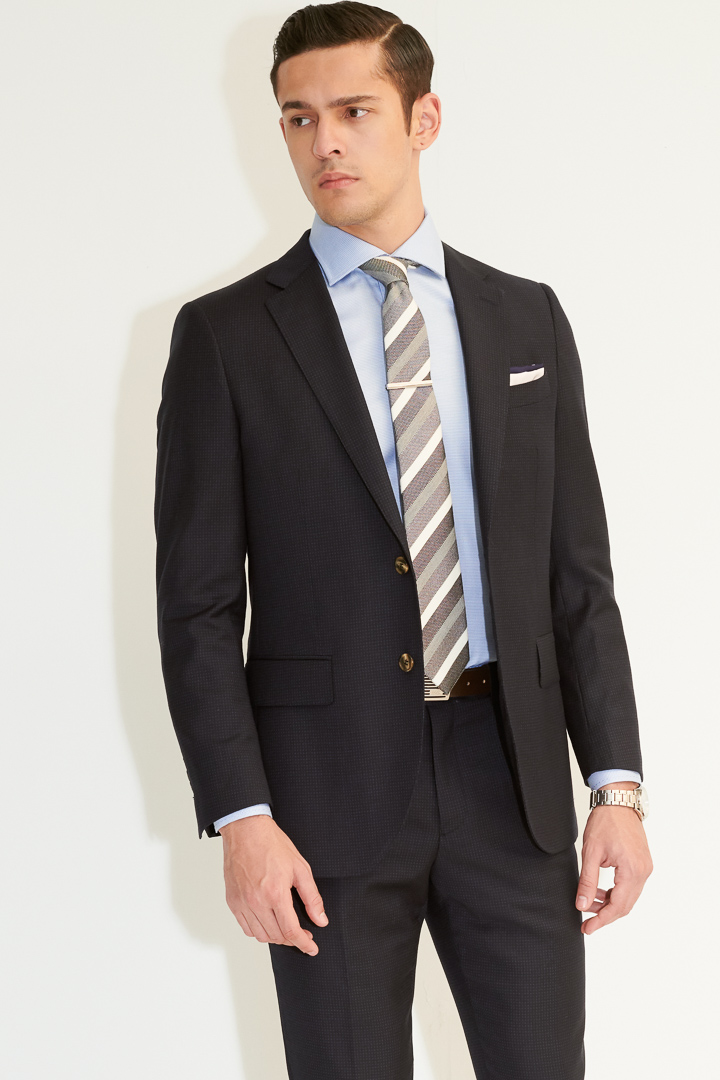 SST&C #Online Exclusive  Milan Series Navy Blue Textured Slim Fit Suit Jacket | 0112104003  (Outlet)_1
