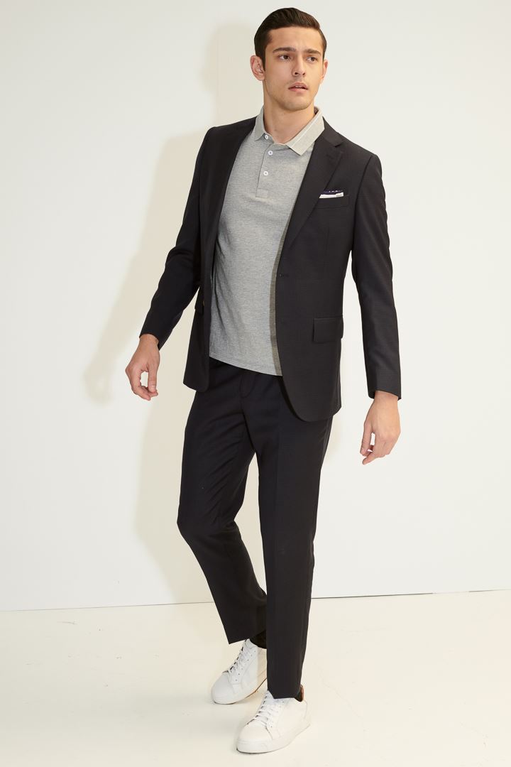SST&C #Online Exclusive  Milan Series Navy Blue Textured Slim Fit Suit Jacket | 0112104003  (Outlet)_4