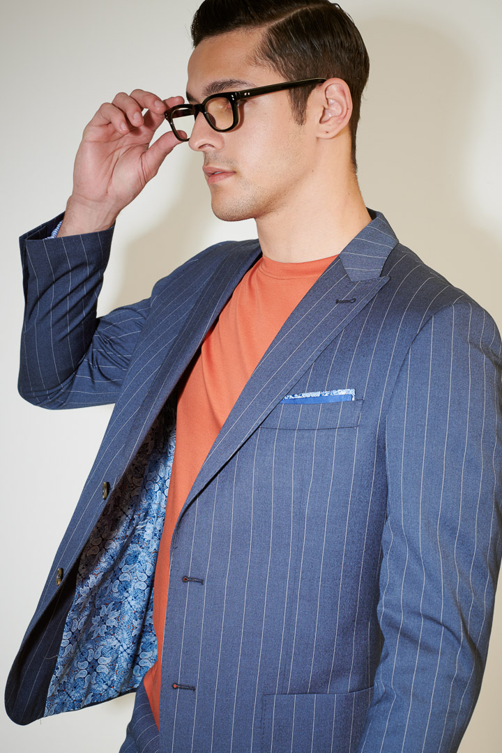 SST&C Navy Straight Stripe Slim Fit Suit Jacket | 0112104007  (Outlet)_1