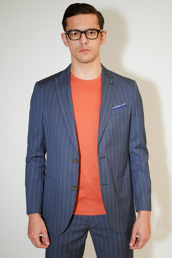 SST&C Navy Straight Stripe Slim Fit Suit Jacket | 0112104007  (Outlet)_3