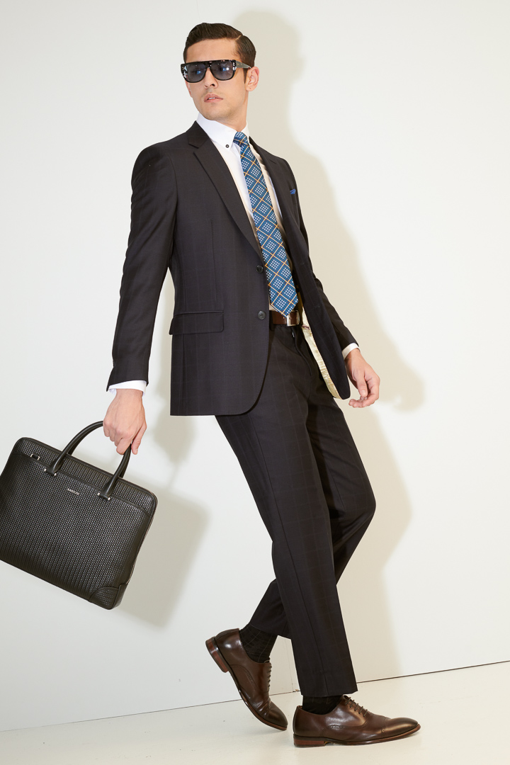 SST&C #Milan Series  Navy Check Pattern Slim Fit Suit Trousers | 0212104002  (Outlet)_0