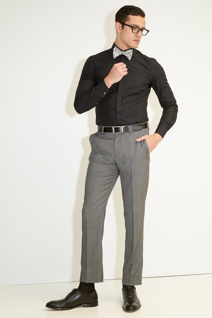 SST&C #Online Exclusive  Gray Slim Fit Suit Trousers With Collar Panel | 0212104004  (Outlet)_2