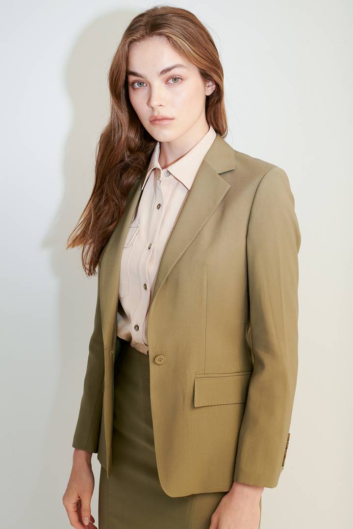 SST&C Women'S Olive Green Square Collar Single Button Suit Jacket | 7162104001  (Outlet)_1