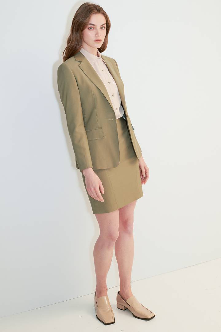 SST&C Women'S Olive Green Square Collar Single Button Suit Jacket | 7162104001  (Outlet)_2