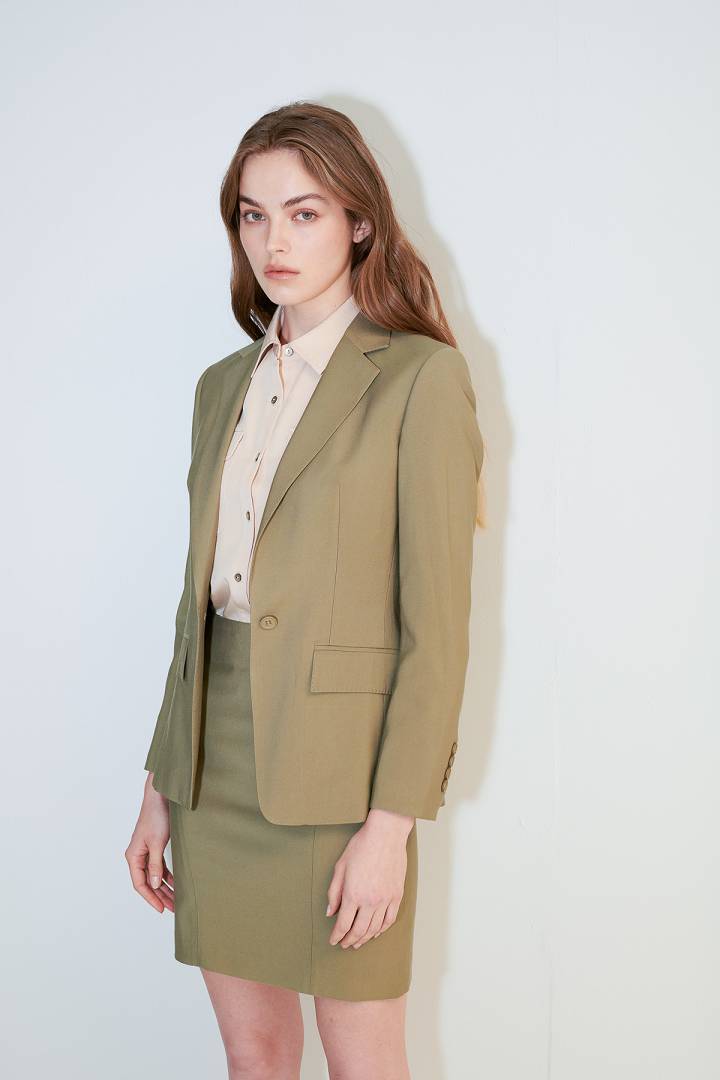 SST&C Women'S Olive Green Square Collar Single Button Suit Jacket | 7162104001  (Outlet)_3