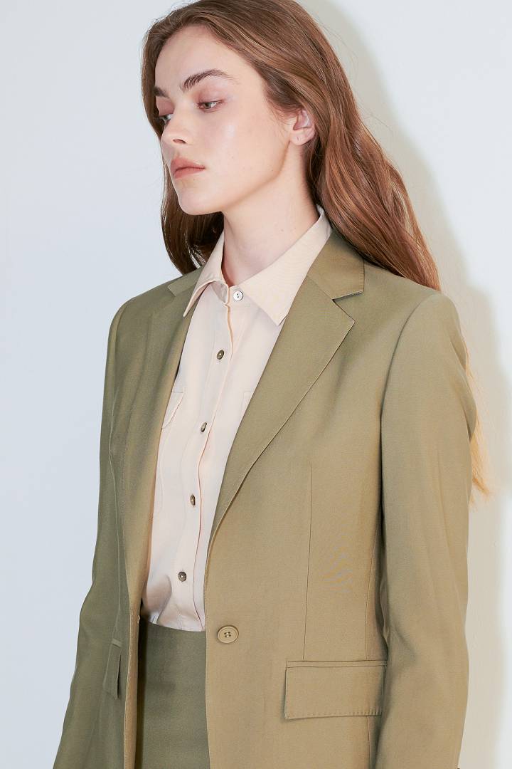 SST&C Women'S Olive Green Square Collar Single Button Suit Jacket | 7162104001  (Outlet)_4