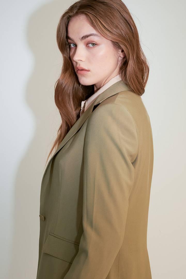 SST&C Women'S Olive Green Square Collar Single Button Suit Jacket | 7162104001  (Outlet)_5