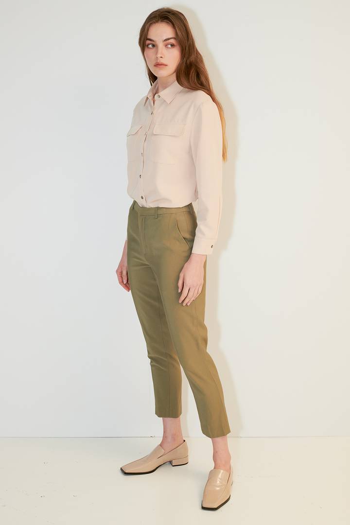 SST&C Women'S Olive Green Cropped Slim Trousers | 7262104001  (Outlet)_2