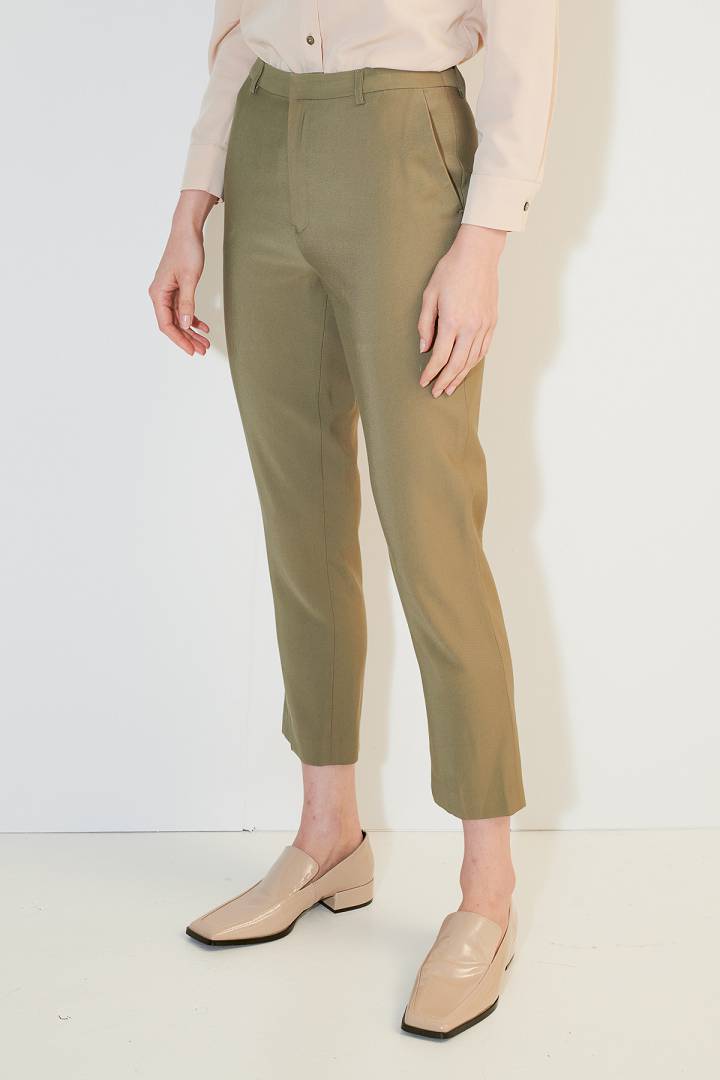 SST&C Women'S Olive Green Cropped Slim Trousers | 7262104001  (Outlet)_4