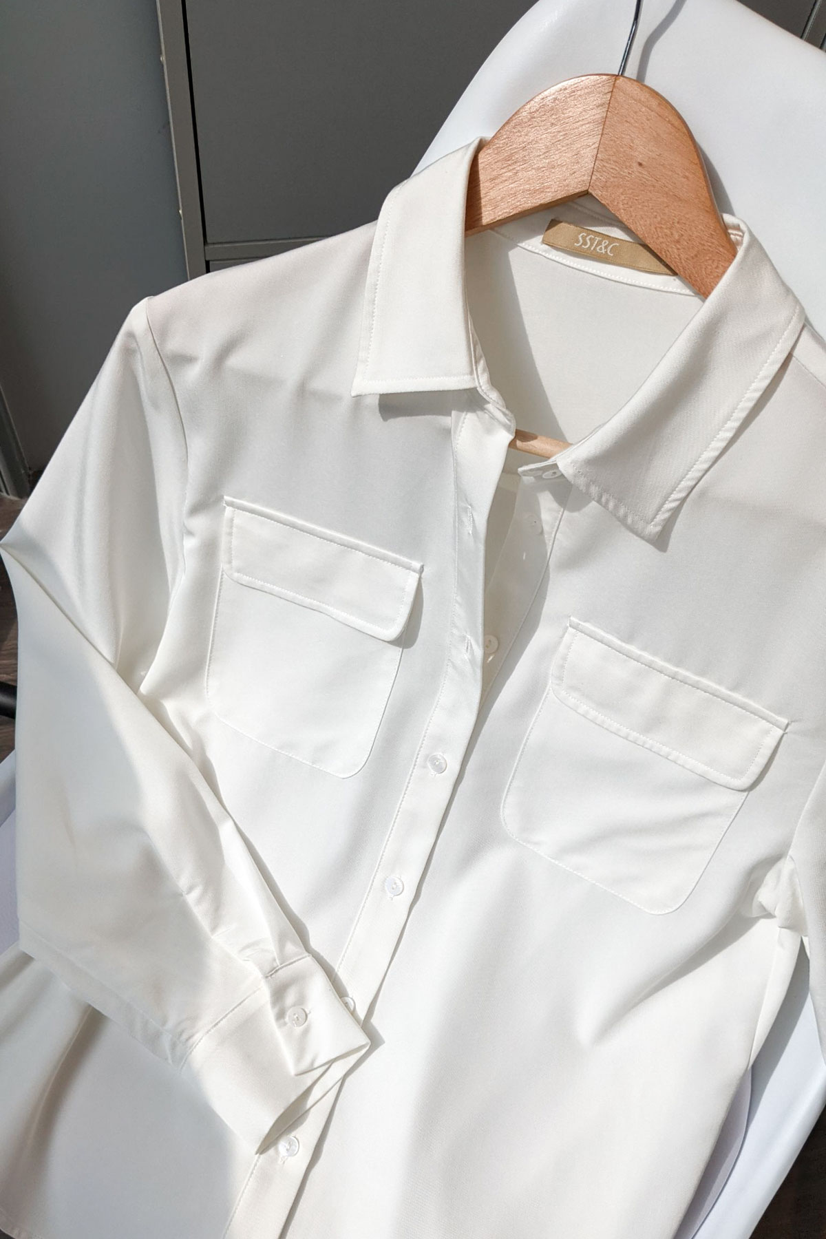SST&C Women'S White Pocket Off Shoulder Casual Shirt | 7662103003  (Outlet)_8