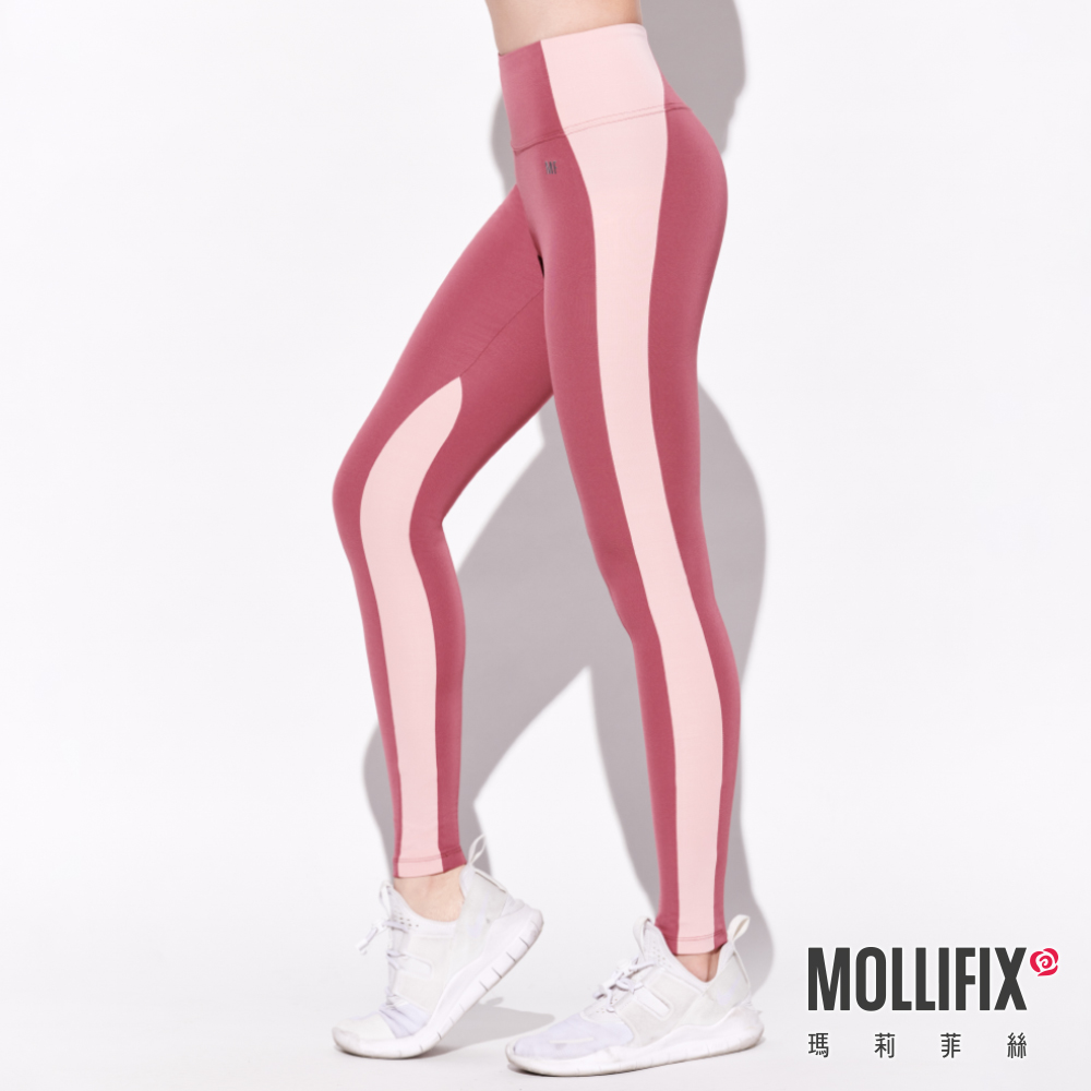 MOLLIFIX 瑪莉菲絲 環保拼接修飾動塑褲 (乾燥玫瑰)_0