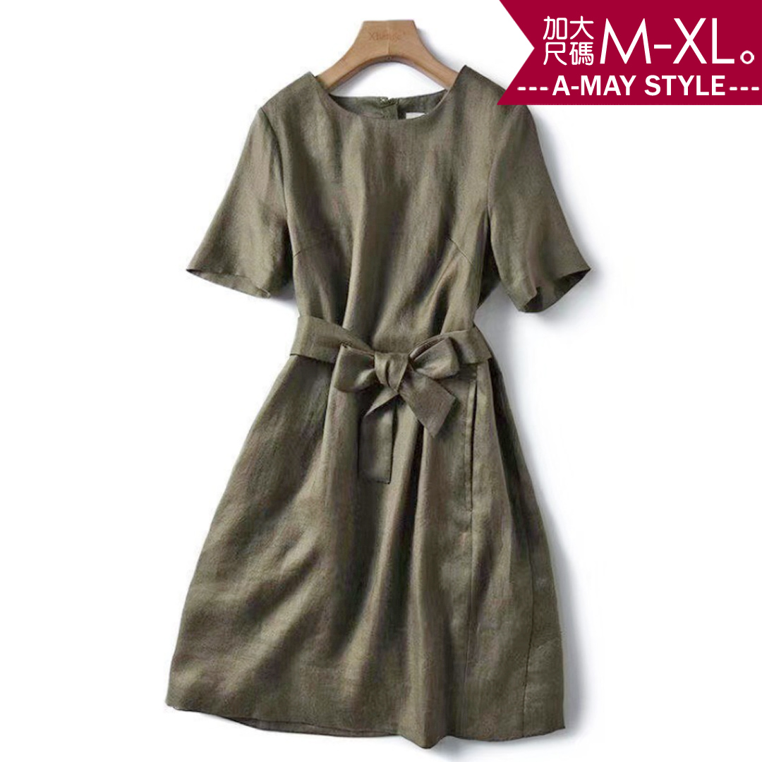 加大碼洋裝-質感純色棉麻感綁帶連身裙(M-3XL)【XC861064】＊艾美時尚(現+預)_2