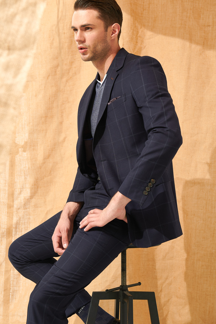 SST&C Navy Blue Pane Slim Fit Suit Trousers | 0212105003  (Outlet)_0