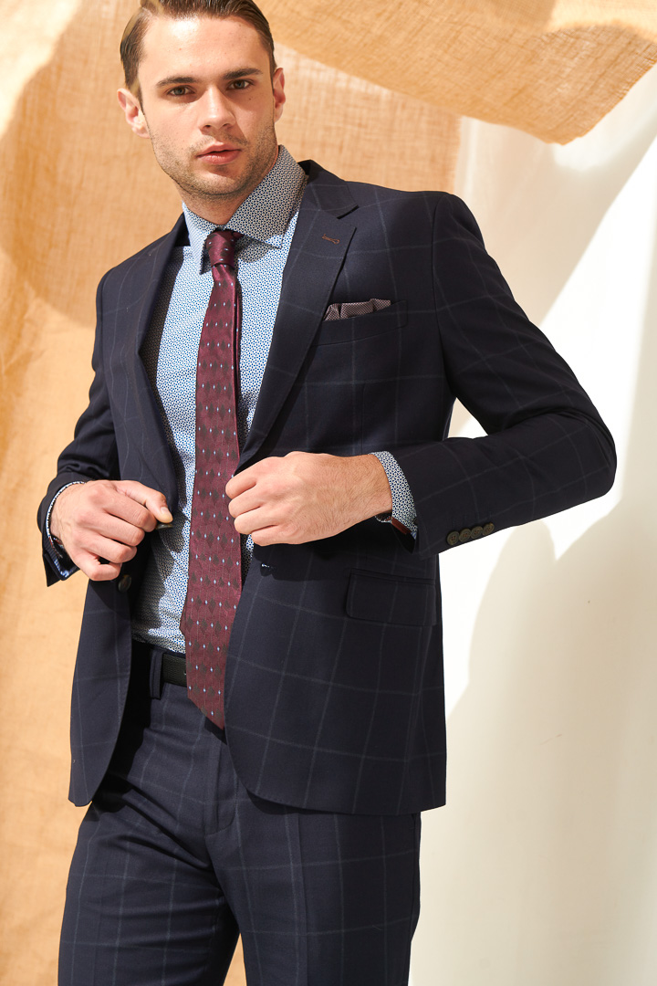 SST&C Navy Blue Pane Slim Fit Suit Trousers | 0212105003  (Outlet)_1