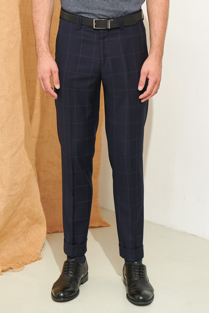SST&C Navy Blue Pane Slim Fit Suit Trousers | 0212105003  (Outlet)_2