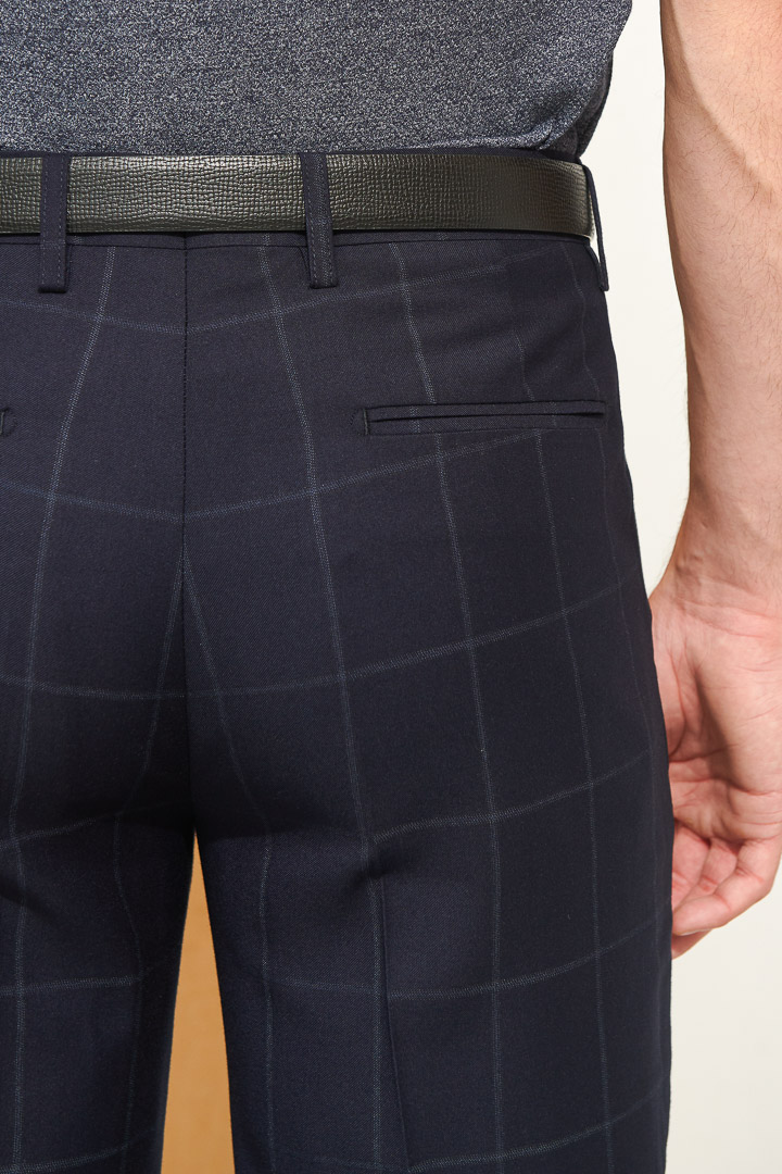 SST&C Navy Blue Pane Slim Fit Suit Trousers | 0212105003  (Outlet)_4